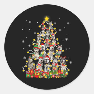 Husky   Funny Siberian Husky Santa Hat Kerstmis Ronde Sticker