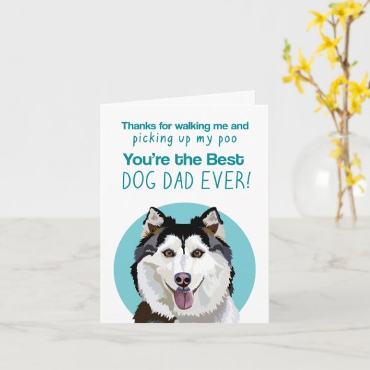Husky Funny Vaderdag Kaart (Gele Bloem)