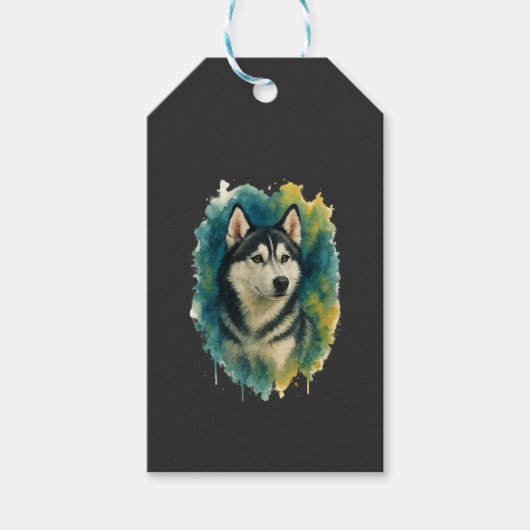 Husky Geest Waterverf Majesteit Cadeaulabel (Voorkant)