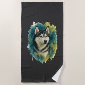 Husky Geest Waterverf Majesteit Strandlaken (Voorkant)