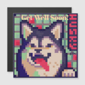 Husky, Get Well soon, Pixel Art Pixelart Magnetische Uitnodiging (Voorkant / Achterkant)