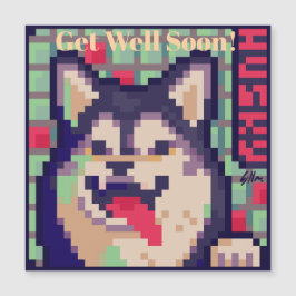 Husky, Get Well soon, Pixel Art Pixelart Magnetische Uitnodiging
