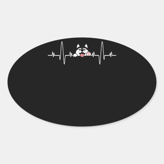 Husky Gift | Cool Siberian Husky Heartbeat Ovale Sticker (Voorkant)