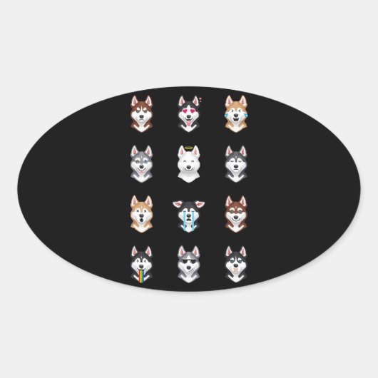 Husky Gift | Funny Siberian Husky Emoji Ovale Sticker (Voorkant)