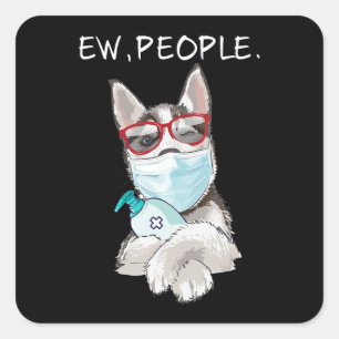 Husky Gift Husky hond met een mondkapje Vierkante Sticker