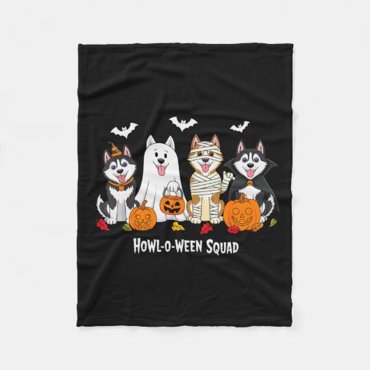 Husky Halloween Huil O Ween Squad Fleece Deken (Voorkant)