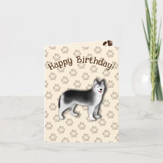 Husky Happy Birthday hond voetafdruk bewerkbaar Bedankkaart (Voorkant)