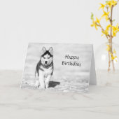 Husky Happy Birthday Kaart (Gele Bloem)