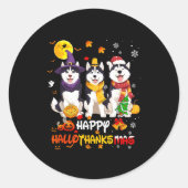 Husky Happy Hallothanksmas Dog Lover Christmas  Ronde Sticker (Voorkant)