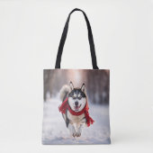 Husky Hardlopen met een rode sjaal Tote Bag (Voorkant)