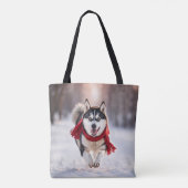 Husky Hardlopen met een rode sjaal Tote Bag (Achterkant)