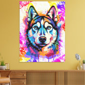 Husky Head - Kleurrijke Husky Dog Painting Canvas Afdruk (Insitu (Woonkamer))