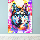 Husky Head - Kleurrijke Husky Dog Painting Canvas Afdruk (Insitu (Houten vloer))