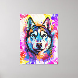 Husky Head - Kleurrijke Husky Dog Painting Canvas Afdruk