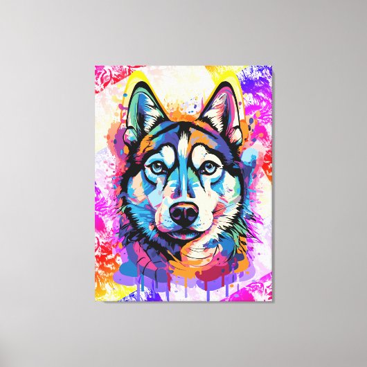 Husky Head - Kleurrijke Husky Dog Painting Canvas Afdruk (Voorkant)