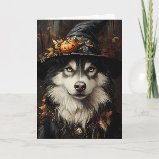 Husky Heks Halloween Feestdagen Kaart (Voorkant)