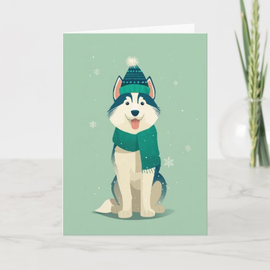 Husky Holiday Greeting Kaart (Voorkant)