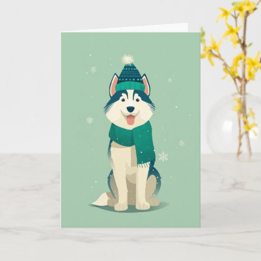 Husky Holiday Greeting Kaart (Gele Bloem)