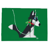 Husky Holiday - Large Gift Bag (groen) Groot Cadeauzakje (Achterkant)