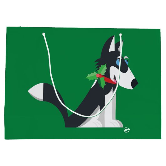 Husky Holiday - Large Gift Bag (groen) Groot Cadeauzakje (Achterkant)