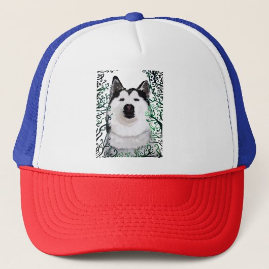 Husky Hond Art Trucker Hoed Pet (Voorkant)