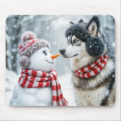 Husky hond en sneeuwman vrienden muismat (Voorkant)