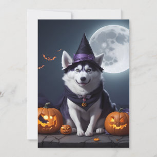 Husky Hond Halloween Avontuur Maneschijn Magie Spo Feestdagenkaart