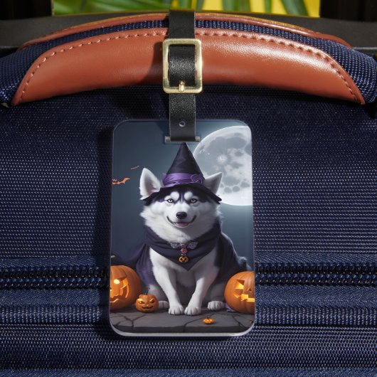 Husky Hond Halloween Avontuur Moonlit Magic Spooky Bagagelabel (Voorkant Insitu 2)