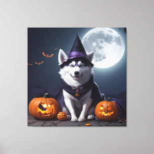 Husky Hond Halloween Avontuur Moonlit Magic Spooky Canvas Afdruk