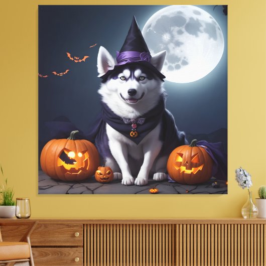 Husky Hond Halloween Avontuur Moonlit Magic Spooky Canvas Afdruk (Insitu (Woonkamer))