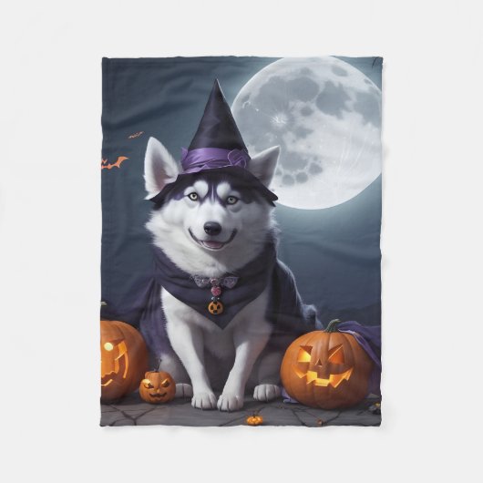 Husky Hond Halloween Avontuur Moonlit Magic Spooky Fleece Deken (Voorkant)