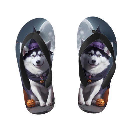 Husky Hond Halloween Avontuur Moonlit Magic Spooky Kinder Teenslippers (Voetbed)
