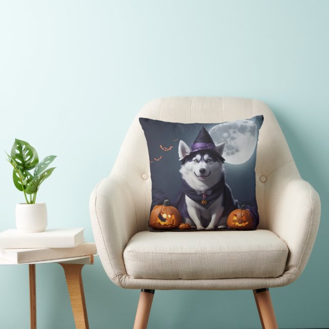 Husky Hond Halloween Avontuur Moonlit Magic Spooky Kussen (Stoel)