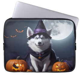 Husky Hond Halloween Avontuur Moonlit Magic Spooky Laptop Sleeve