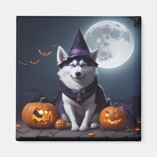 Husky Hond Halloween Avontuur Moonlit Magic Spooky Magneet (Voorkant)