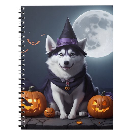 Husky Hond Halloween Avontuur Moonlit Magic Spooky Notitieboek (Voorkant)