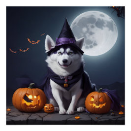 Husky Hond Halloween Avontuur Moonlit Magic Spooky Perfect Poster