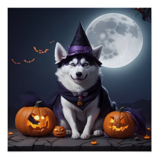 Husky Hond Halloween Avontuur Moonlit Magic Spooky Perfect Poster (Voorkant)