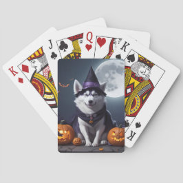 Husky Hond Halloween Avontuur Moonlit Magic Spooky Pokerkaarten