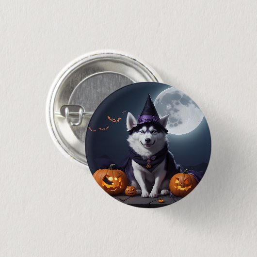 Husky Hond Halloween Avontuur Moonlit Magic Spooky Ronde Button 3,2 Cm (Voorkant /achterkant)
