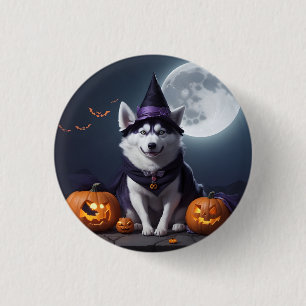 Husky Hond Halloween Avontuur Moonlit Magic Spooky Ronde Button 3,2 Cm