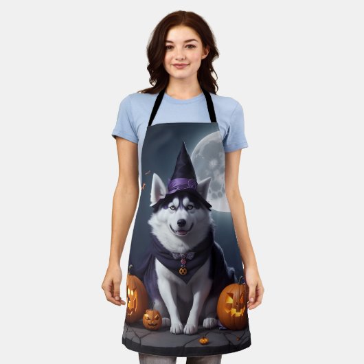 Husky Hond Halloween Avontuur Moonlit Magic Spooky Schort (Gedragen)