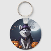Husky Hond Halloween Avontuur Moonlit Magic Spooky Sleutelhanger (Voorkant)