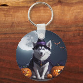 Husky Hond Halloween Avontuur Moonlit Magic Spooky Sleutelhanger (Achterkant)