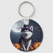 Husky Hond Halloween Avontuur Moonlit Magic Spooky Sleutelhanger (Achterkant)