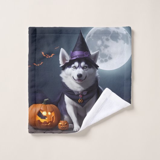Husky Hond Halloween Avontuur Moonlit Magic Spooky Washandje (Wasdoekje)
