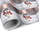 Husky hond in sneeuwvlokken cadeaupapier (Rol Hoek)