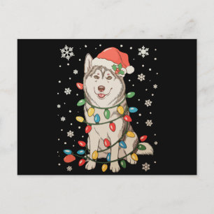 Husky-hond Kerstmanhoed Kerstboom Lichtjes Kerstmi Feestdagenkaart