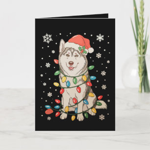 Husky-hond Kerstmanhoed Kerstboom Lichtjes Kerstmi Kaart