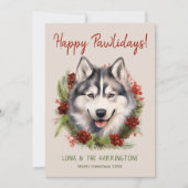 Husky Hond Kerstmis Gelukkige Pawholidays Feestdagenkaart (Voorkant)